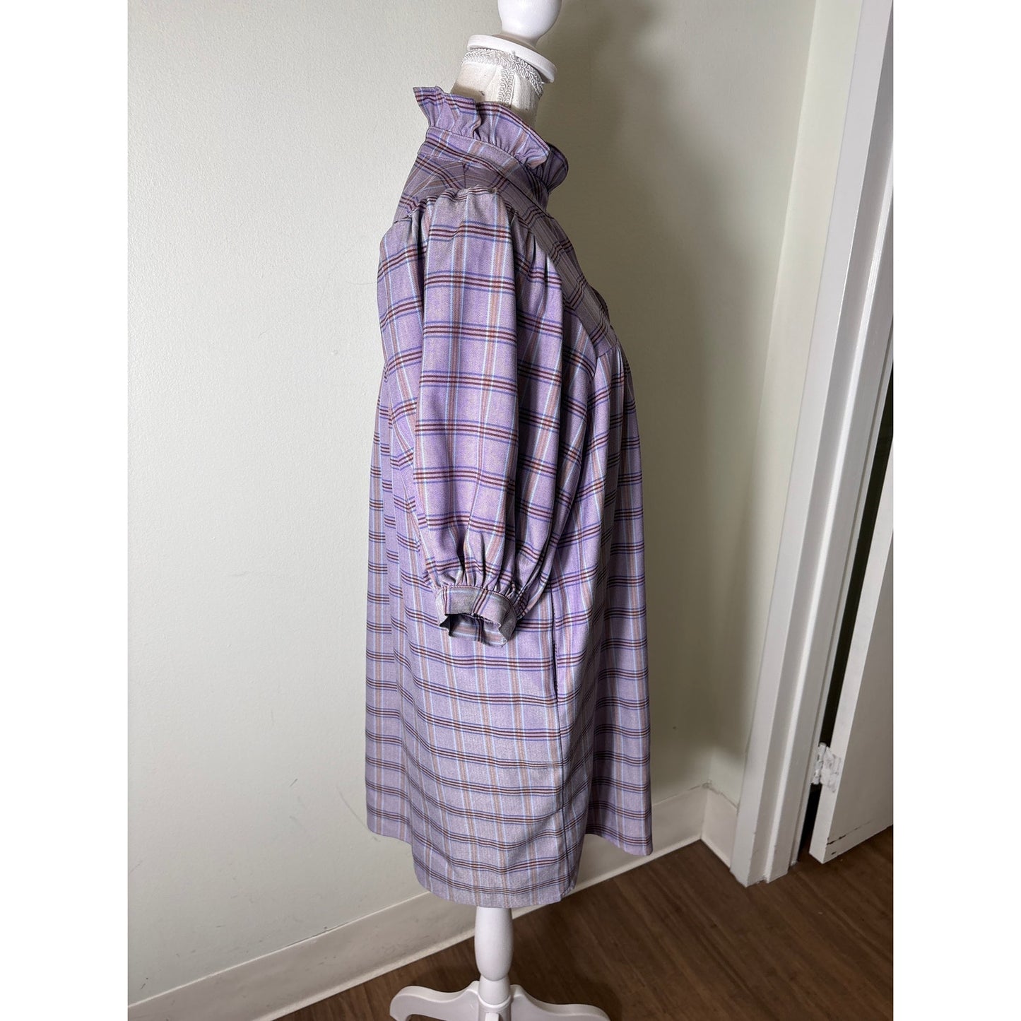 Jade Puprle Plaid Ruffle Neckline Mini Dress Sz XS