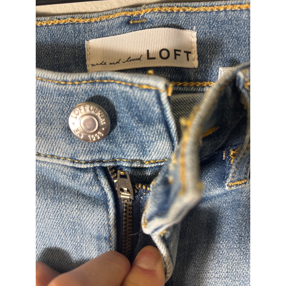 Ann Taylor Loft Light Wash Patchwork The Kick Crop Blue Jeans Sz 4