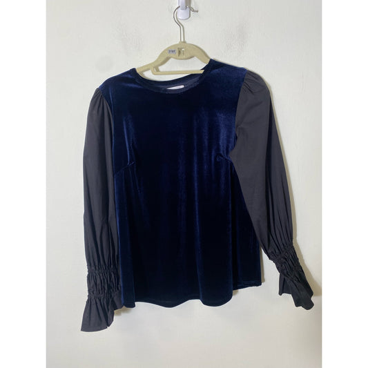 Southcott Blue Black Long Sleeve Mixed Media Top Sz 1