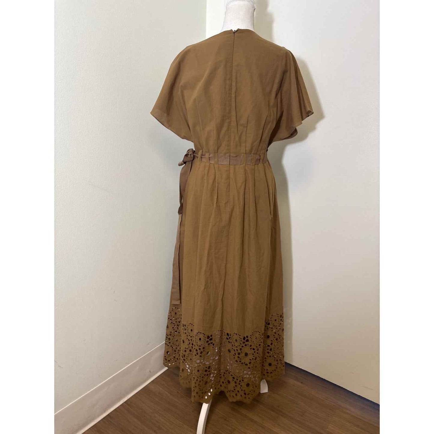 Pearl by Lela Rose Brown Cap Sleeve V-Neck Cotton Maxi Dress Sz 2