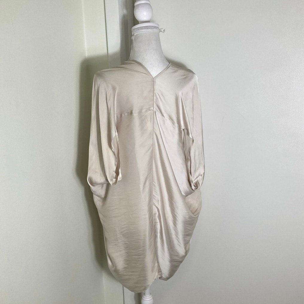 Maria + Cornejo Beige V-Neck/V-Back Sleeveless High Low Hem Sz 6