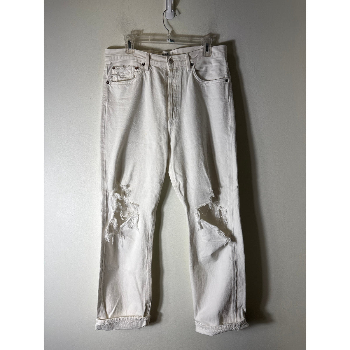 Agolde White Button Fly Distressed Denim Jeans Sz 29