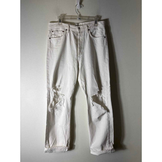 Agolde White Button Fly Distressed Denim Jeans Sz 29