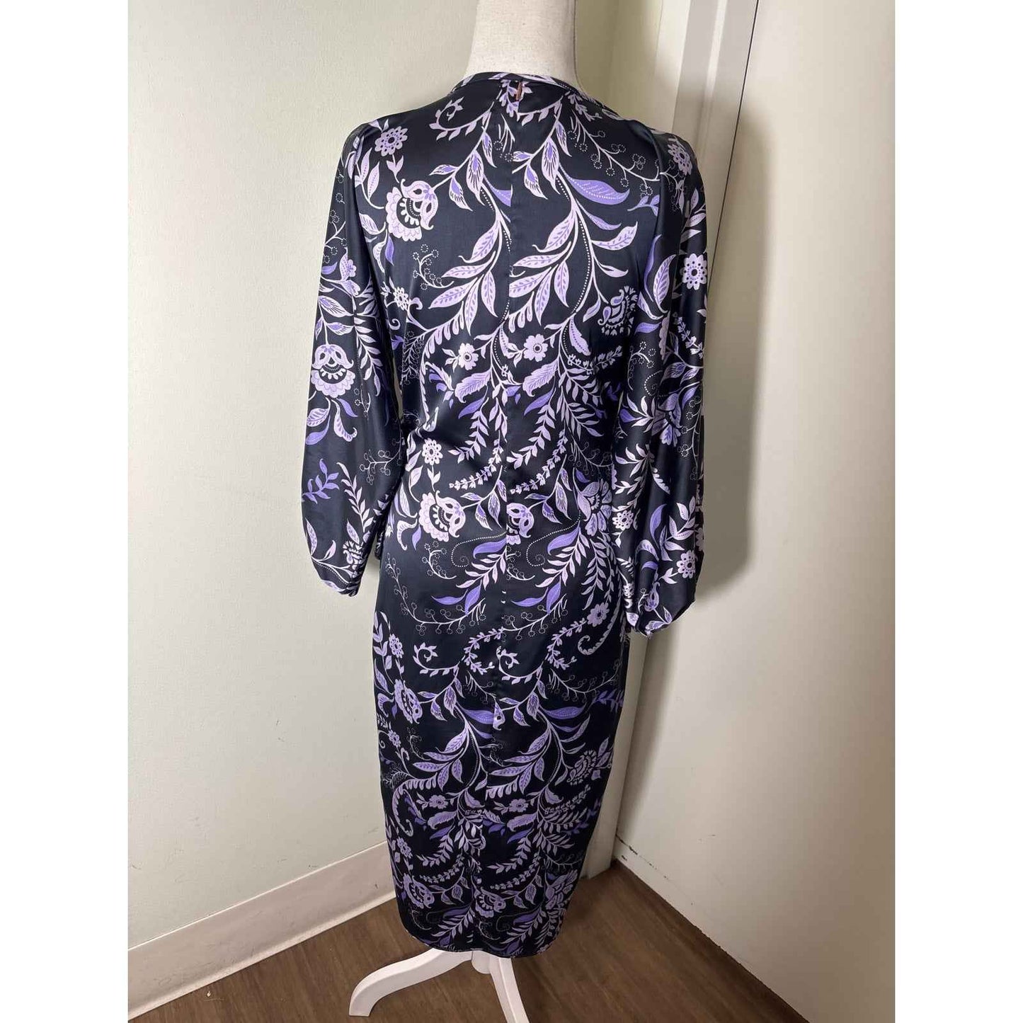 MISA Los Angeles Purple Floral Wrap Midi Dress Sz XS