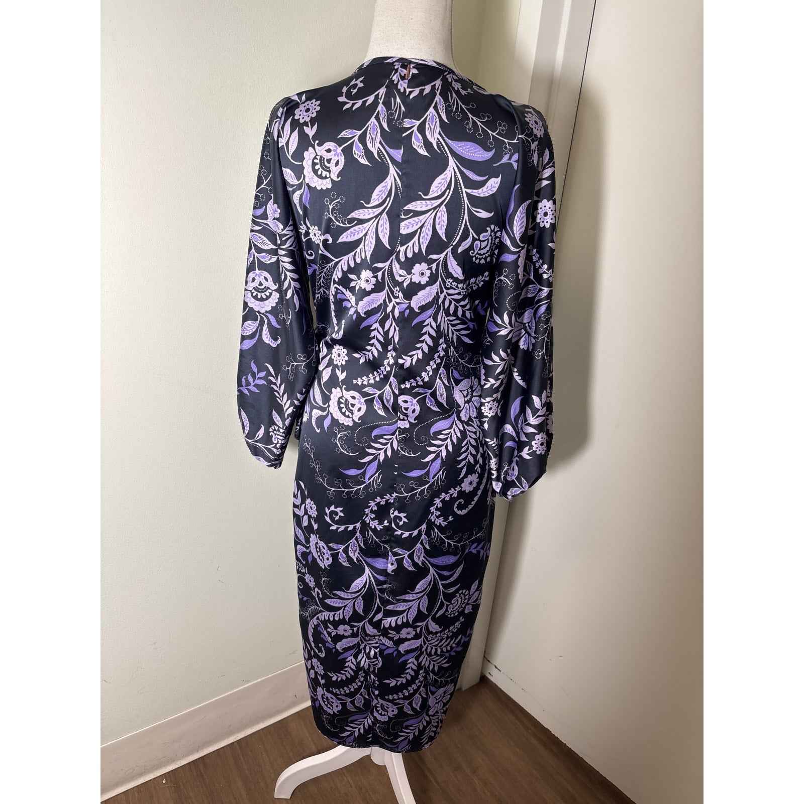 MISA Los Angeles Purple Floral Wrap Midi Dress Sz XS