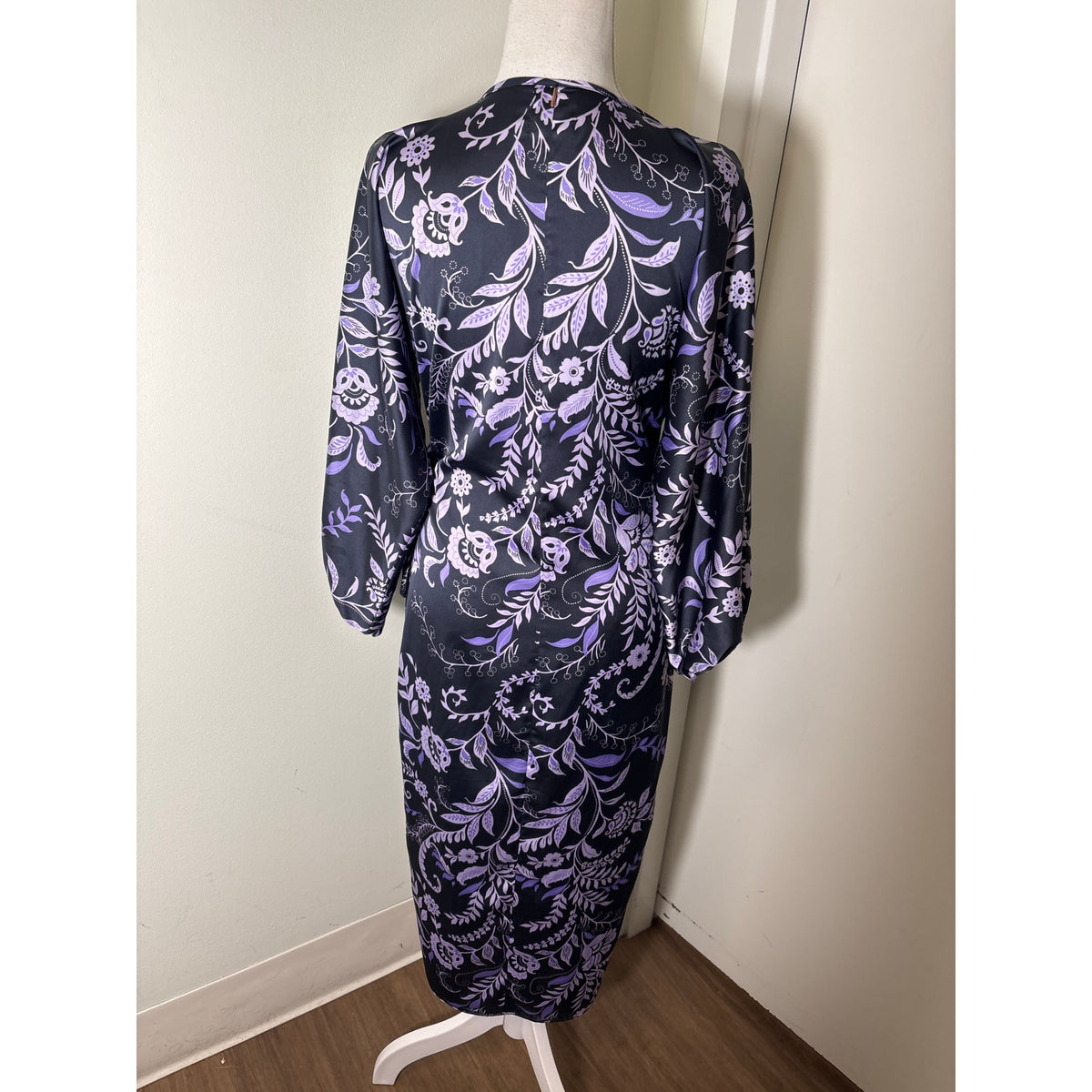 MISA Los Angeles Purple Floral Wrap Midi Dress Sz XS