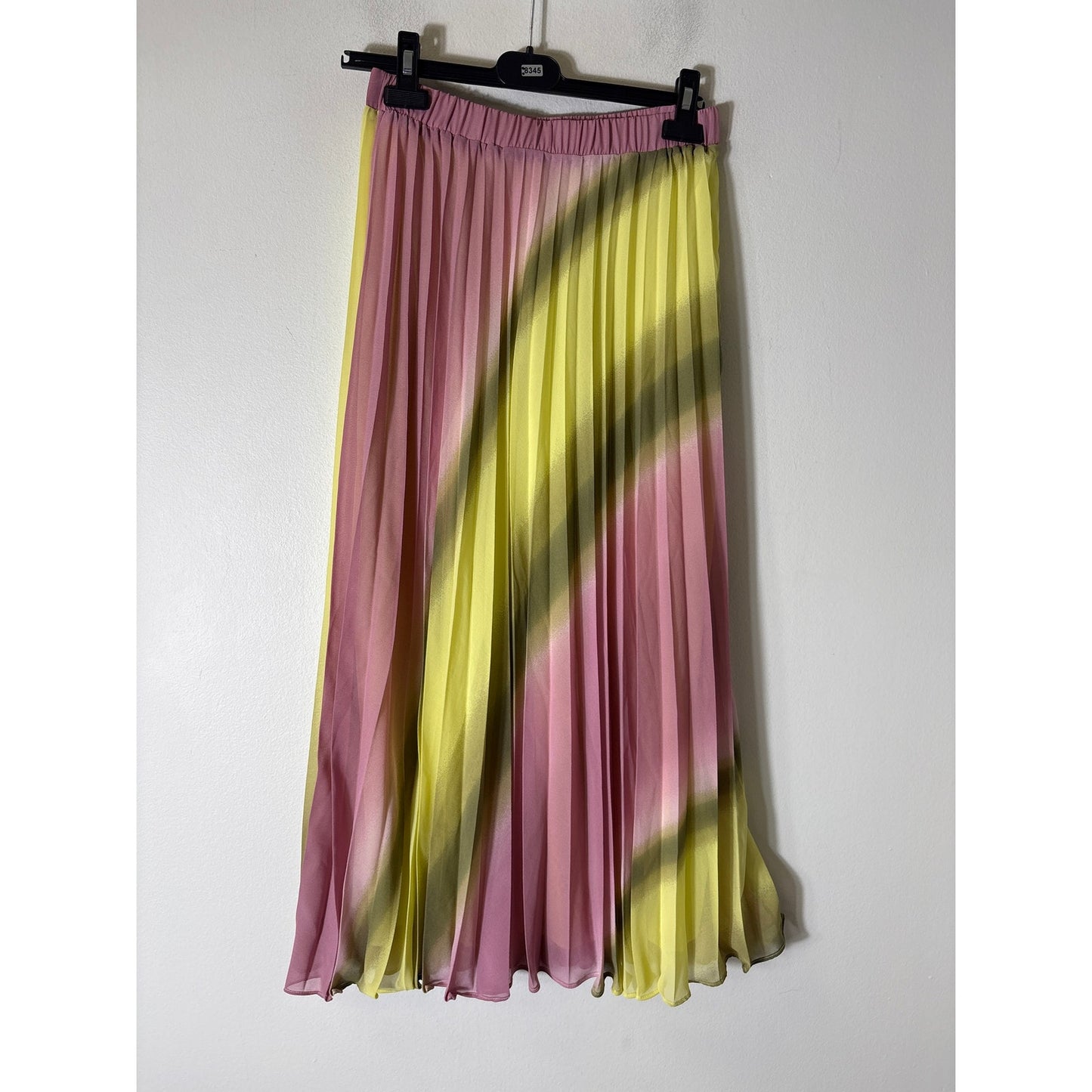 NWT Zara Pink and Yellow Accordian Pleat Midi Skirt Sz S