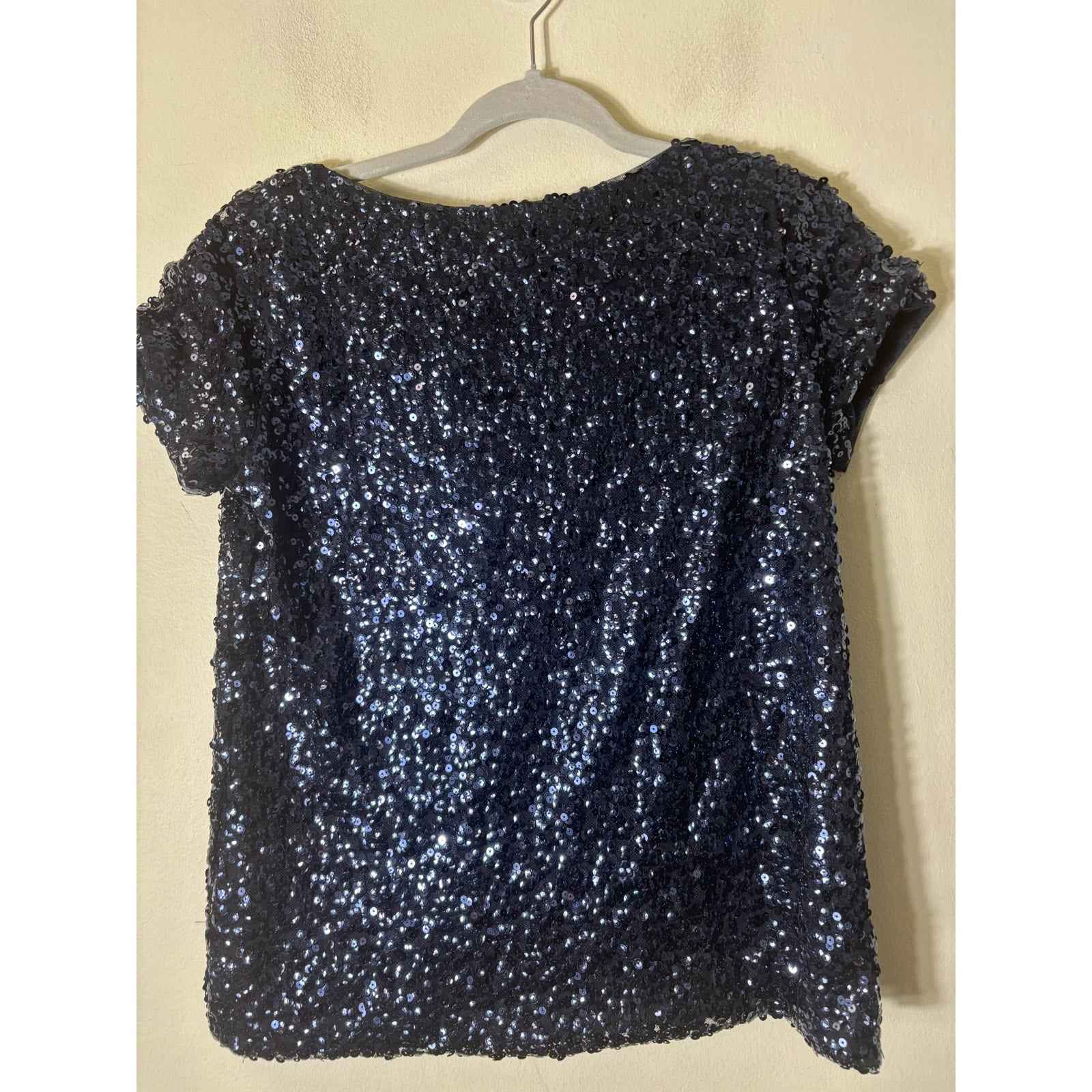 White House Black Market Navy Short Sleeve Sequin Top Sz X
