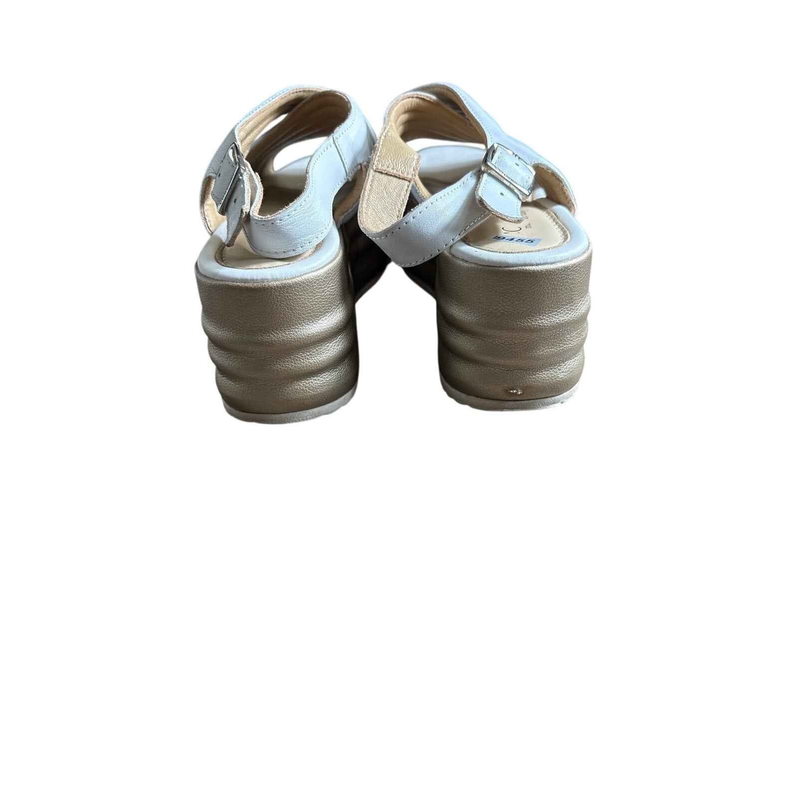 Cordani White Gold Platform Leather Slide Sz 40