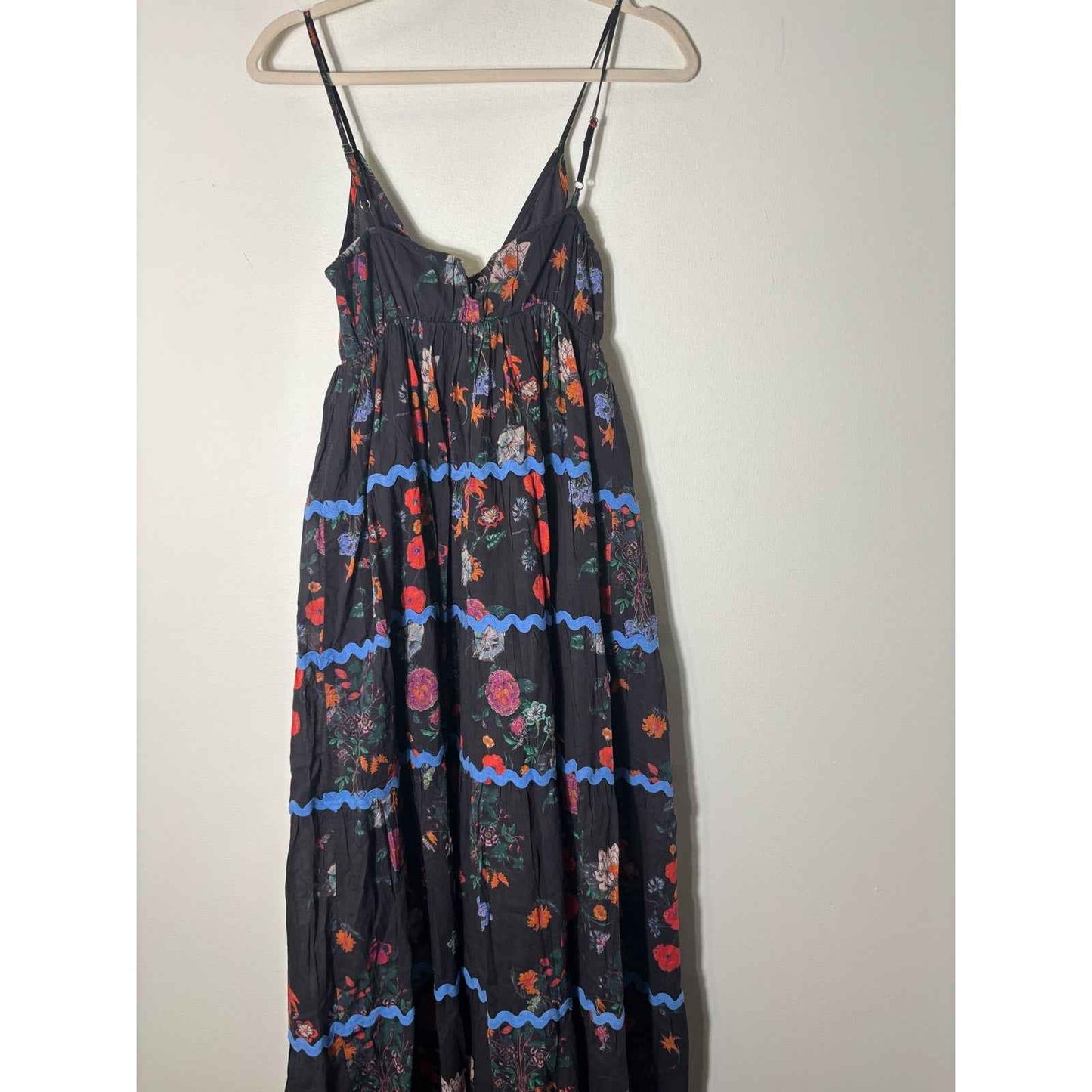 Ro's Garden Black Floral Cotton Summer Maxi Dress Sz XS