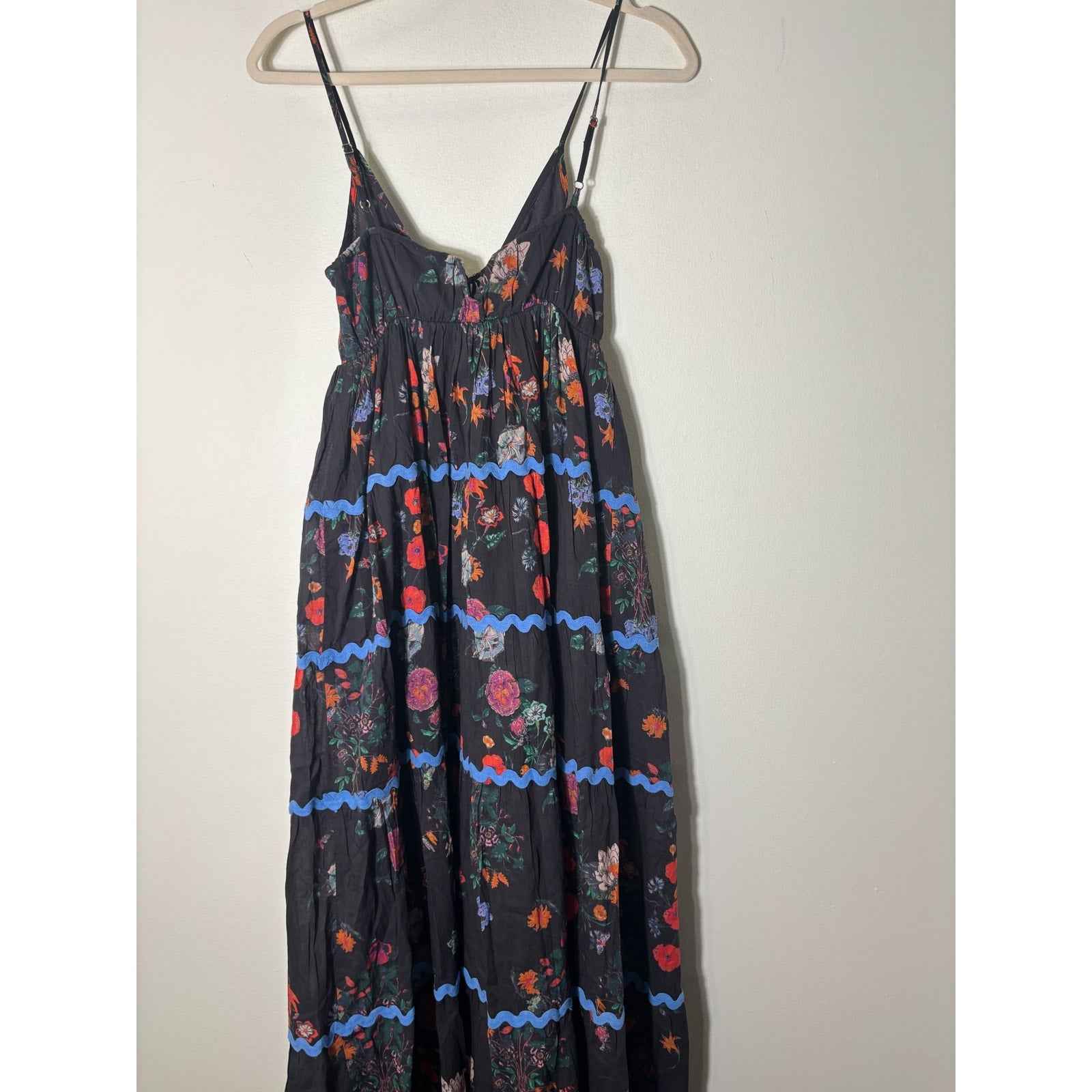 Ro's Garden Black Floral Cotton Summer Maxi Dress Sz XS
