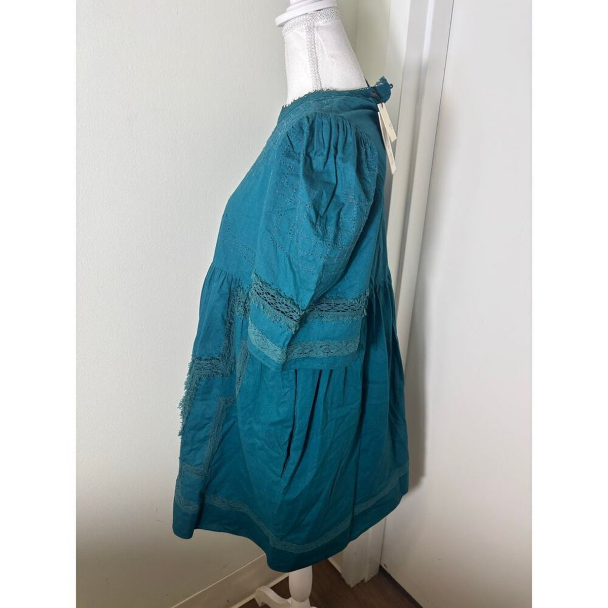 Sea NY Green Lilith Thread Pull Short Sleeve Dress Small