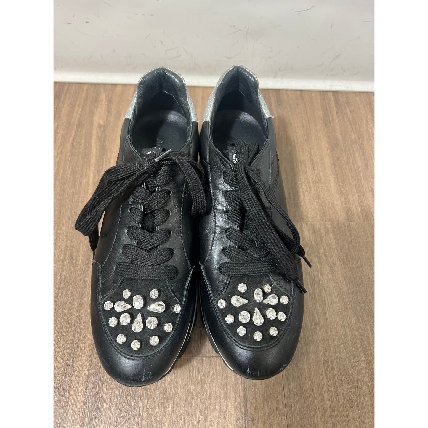 Janet Sport Black Sequined Sneakers Sz 38