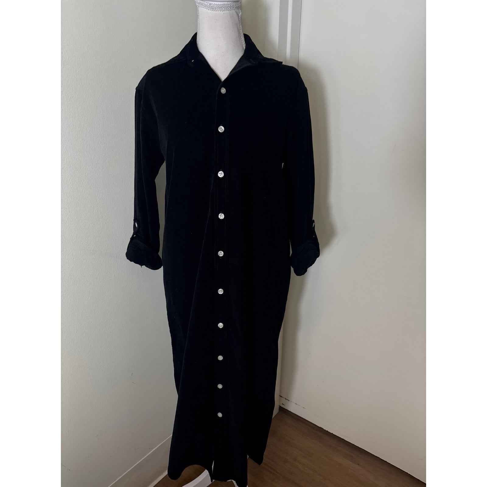 Emily Phillips Nashville Black Cordoroy Long Sleeve Button Up Maxi Dress Sz 3