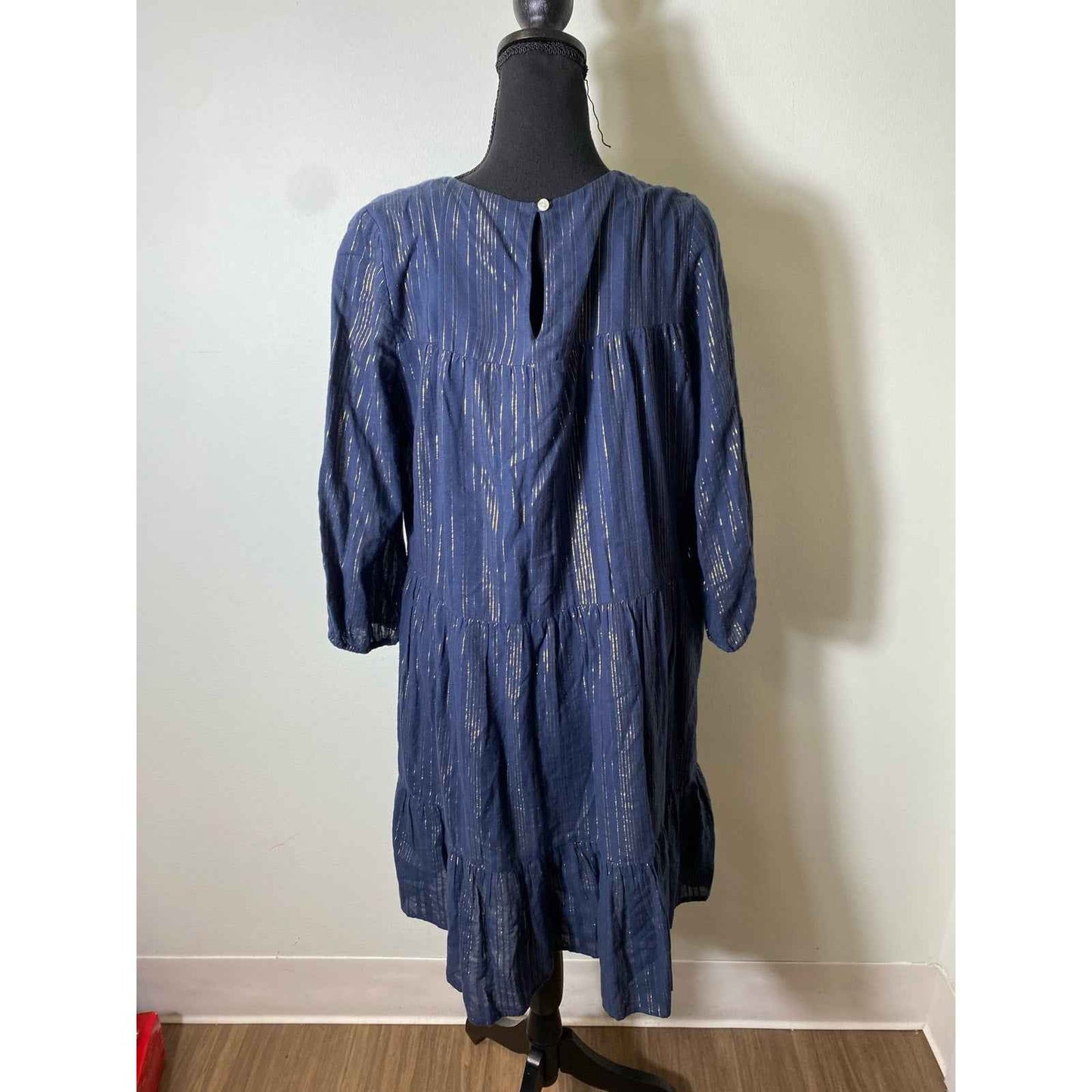 Trovata Birds of Paradis Blue Knee Length A-Line Dress Sz M