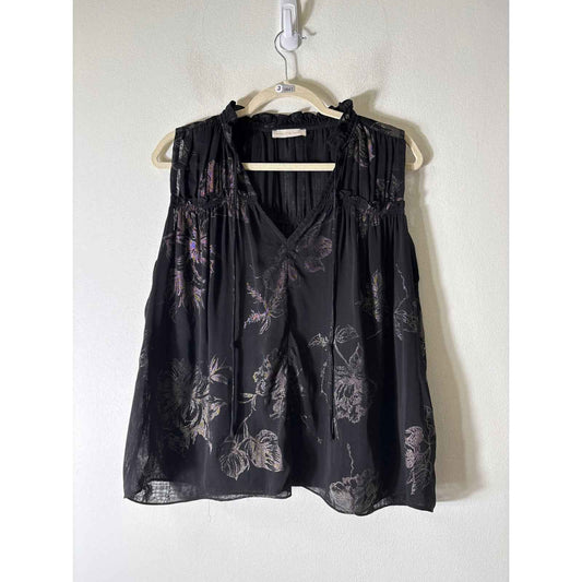 Christina Lynn's Black and Metallic Flower Sheer Top Sz M