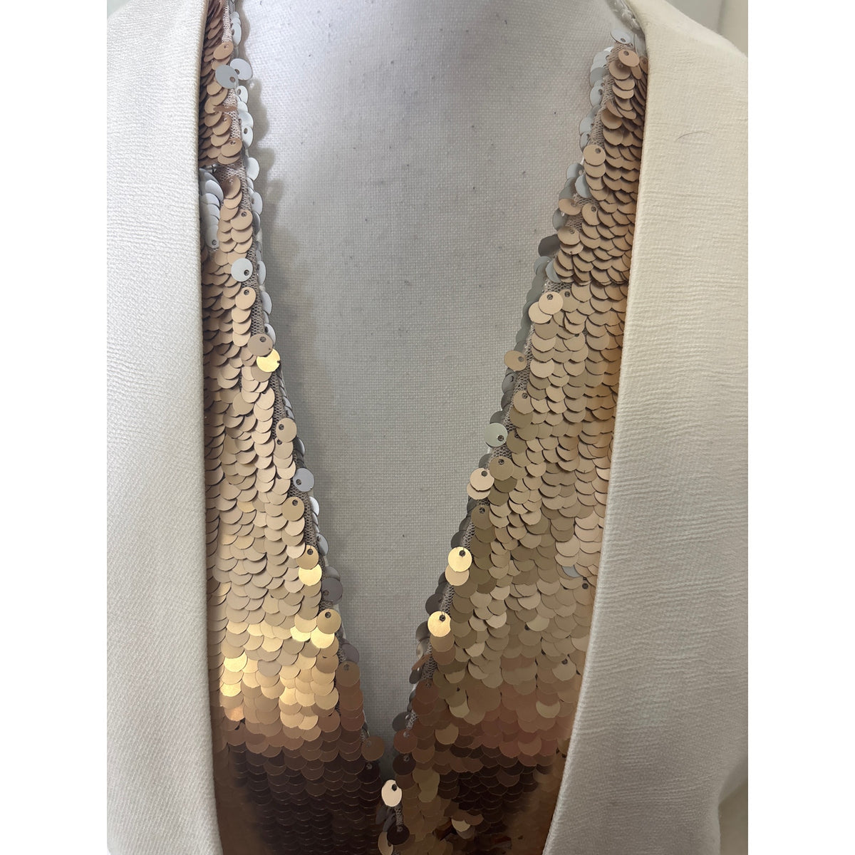 Twin-Set Off White Long Sleeve Gold Sequin Open Front Blazer Sz M