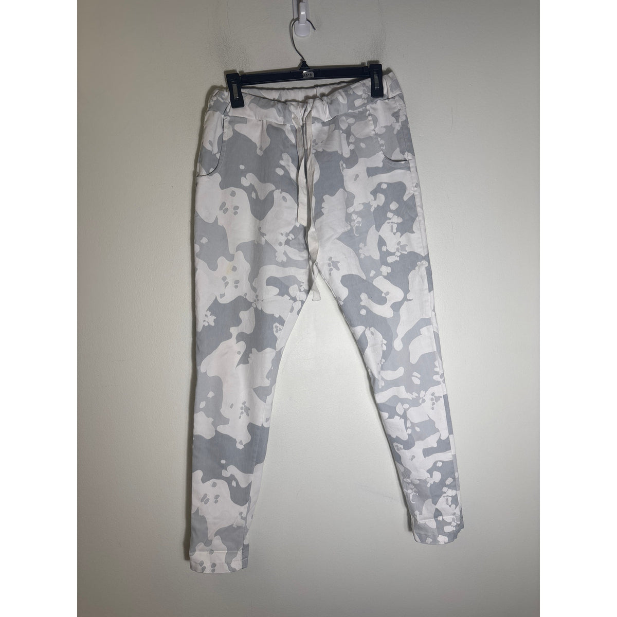 Gigi Moda White Gray Elastic Waist Pull On Pants Sz M