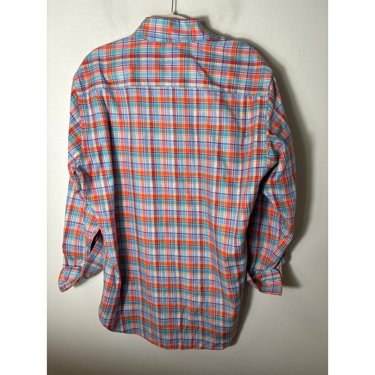 Robert Talbott Orange and Blue Window Pane Plaid Shirt Sz M