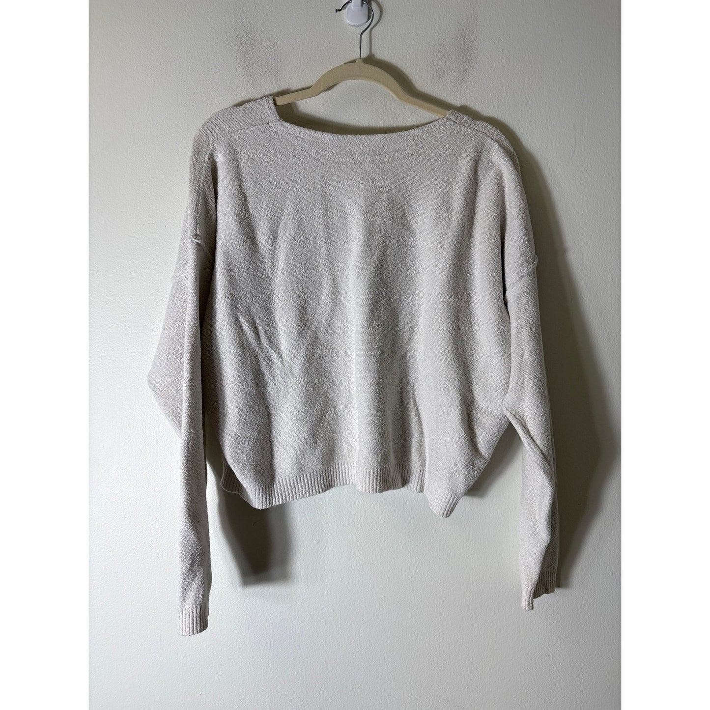 Free People White V Neck Long Sleeve Cropped Sweater Sz S