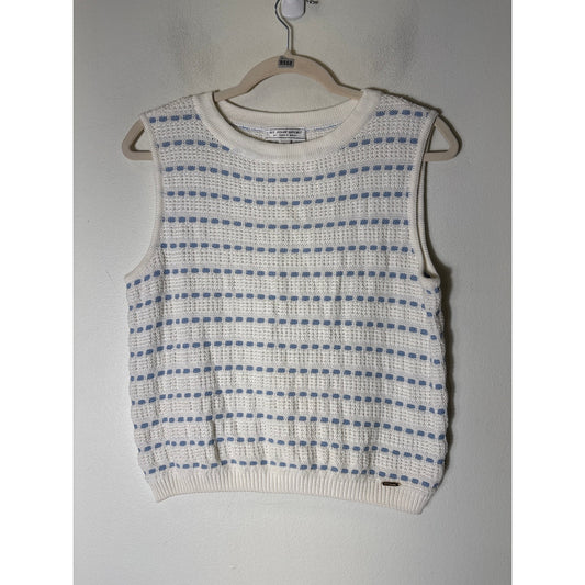 St. John Sport White and Light Blue Sleeveless Sweater Sz M