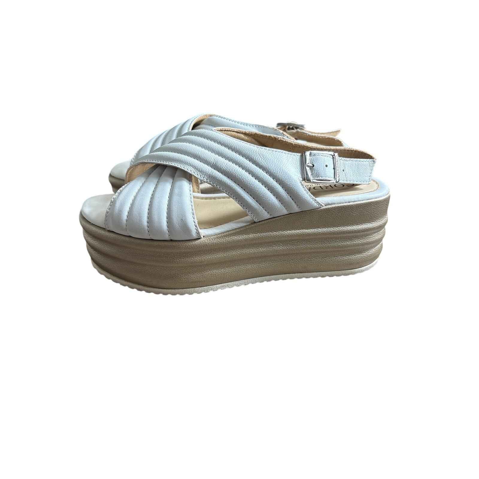 Cordani White Gold Platform Leather Slide Sz 40