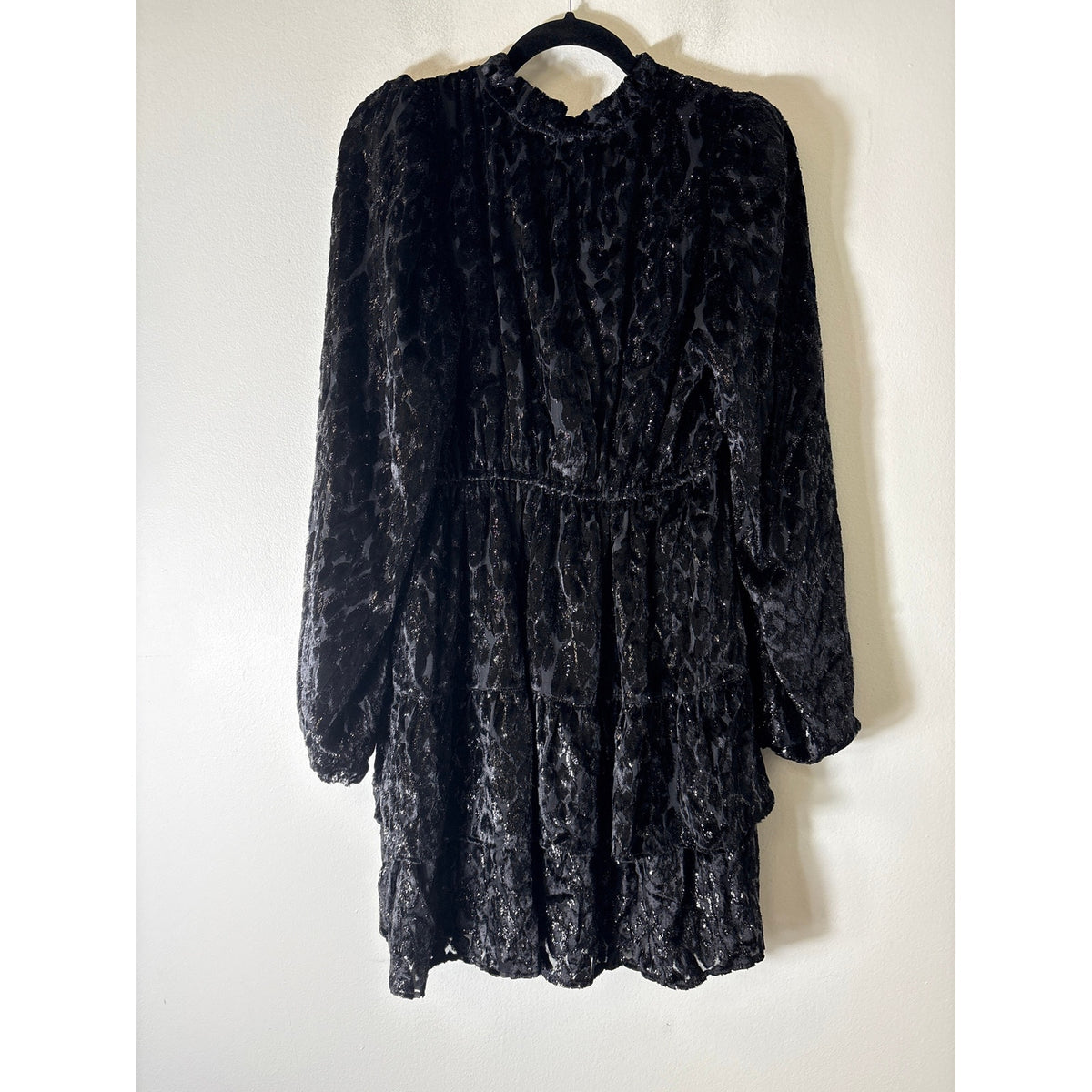 Marie Oliver Black Long Puff Sleeve Layered Knee Length Dress Sz M