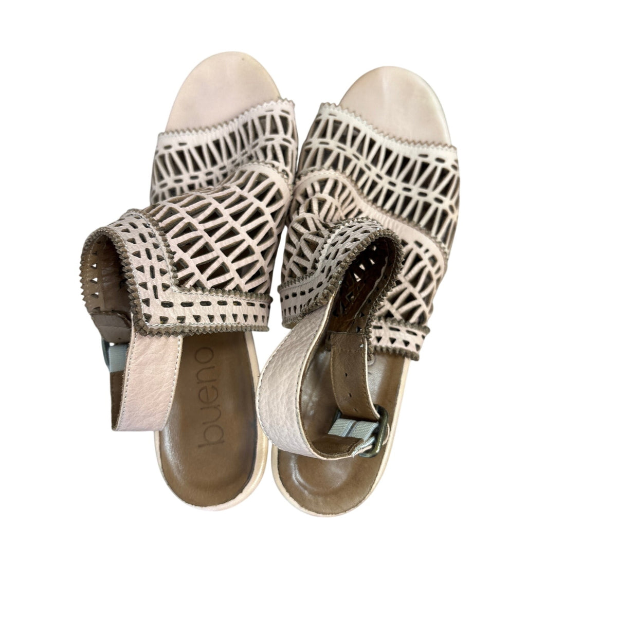Bueno Light Brown Laser Cut Block Heel Sandals Sz 41 (10.5)