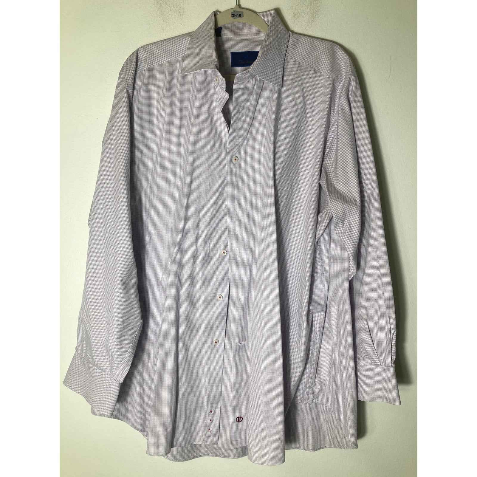 Men's David Donahue Red Blue Plaid Long Sleeve Cotton Button Down Sz 17.5; 34/35