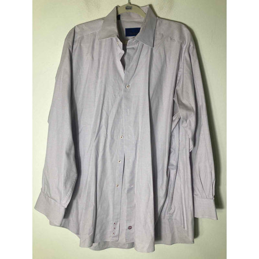 Men's David Donahue Red Blue Plaid Long Sleeve Cotton Button Down Sz 17.5; 34/35