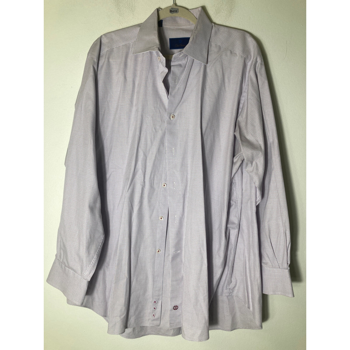Men's David Donahue Red Blue Plaid Long Sleeve Cotton Button Down Sz 17.5; 34/35