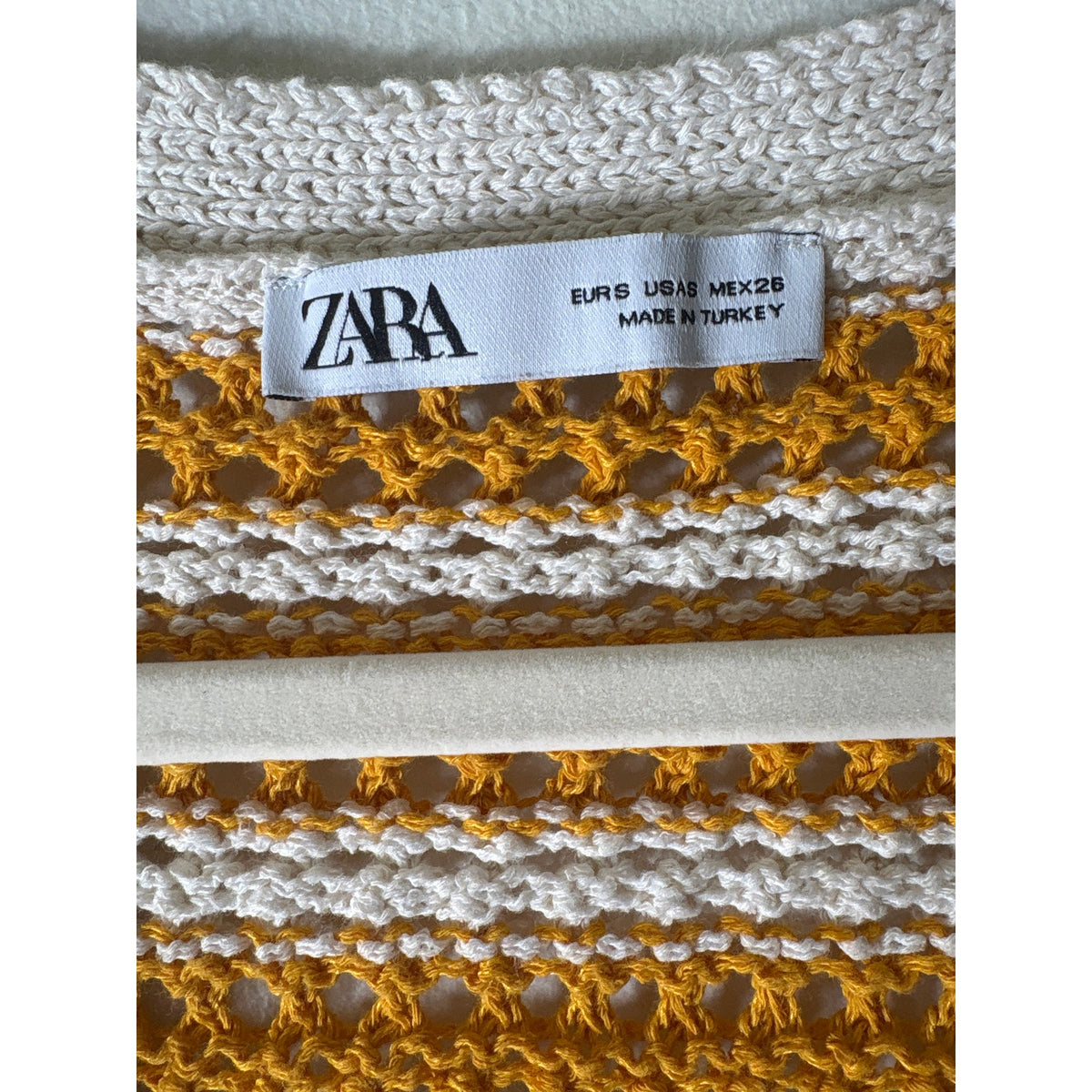 Zara Crochet Orange and Beige Stripe Open Cardigan Sz 6
