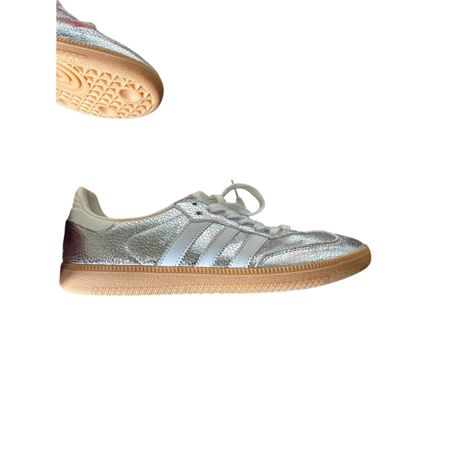 Adidas Meltalic Silver Lace Up Fashion Tennis Shoe Sz 8.5
