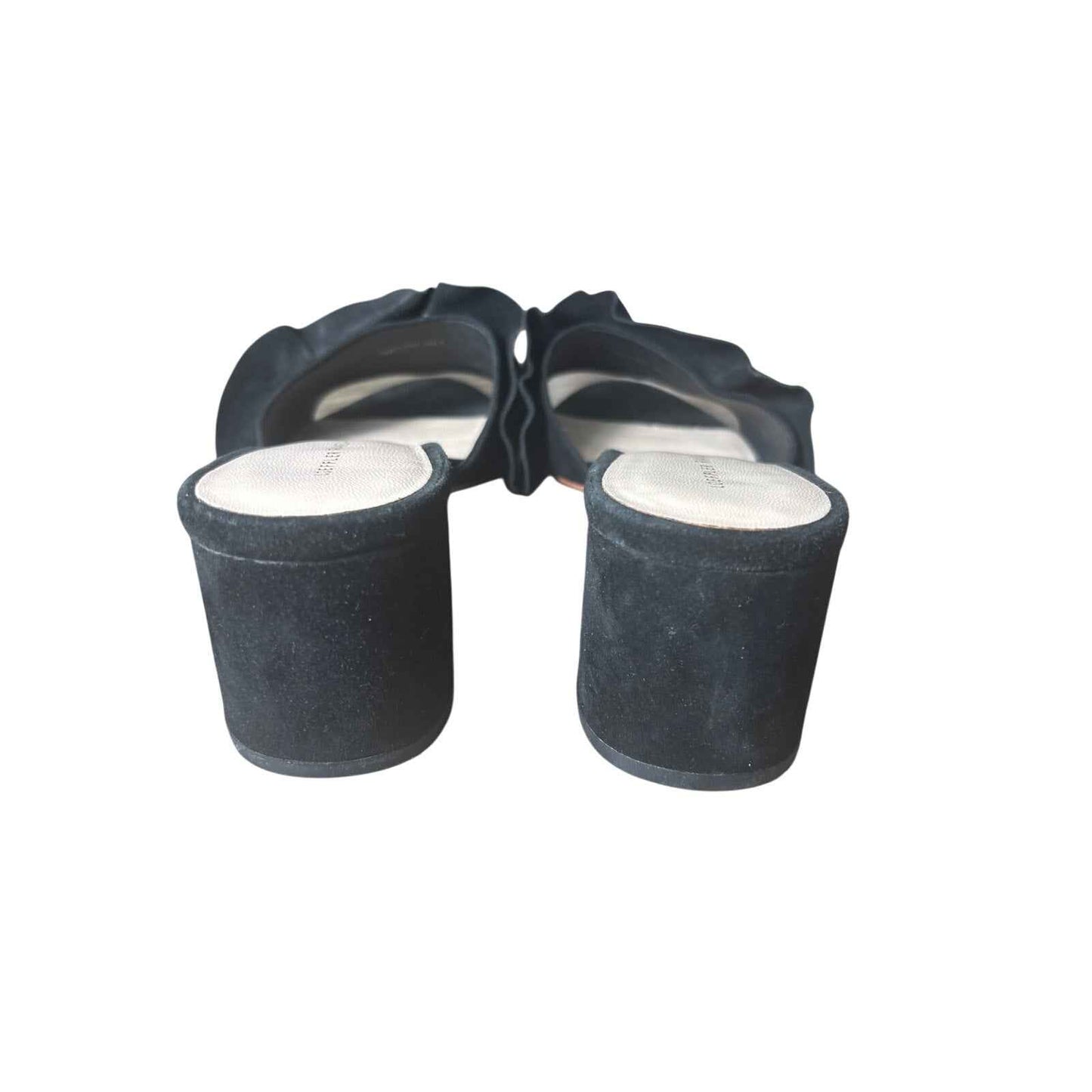 Loeffler Randal Black Suede Ruffle Slip On Sandal Sz 8