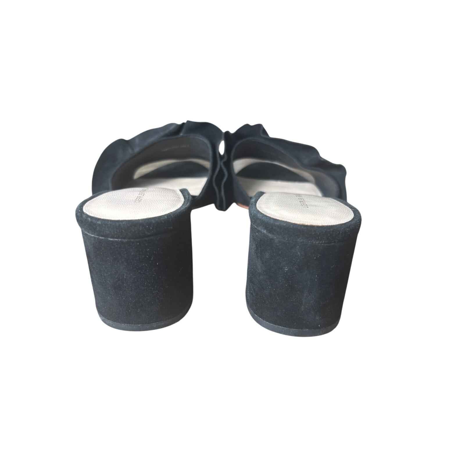 Loeffler Randal Black Suede Ruffle Slip On Sandal Sz 8