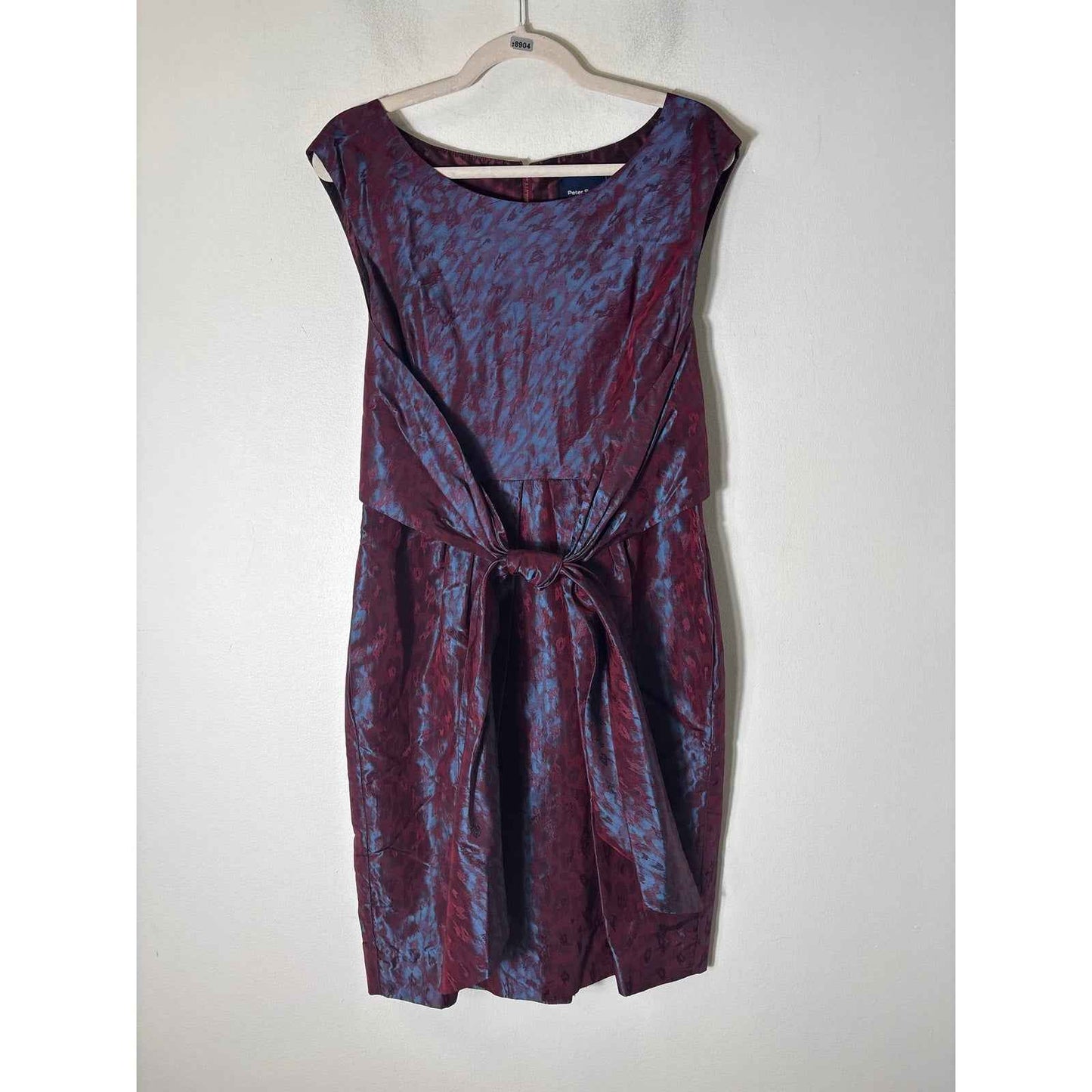 Peter Som Maroon and Blue Cap Sleeve Midi Sheath Dress Sz 12