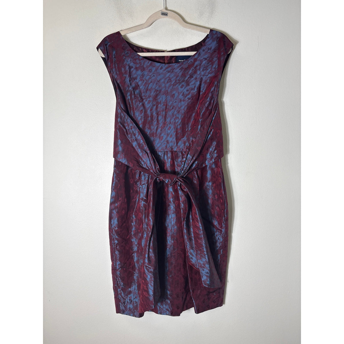 Peter Som Maroon and Blue Cap Sleeve Midi Sheath Dress Sz 12