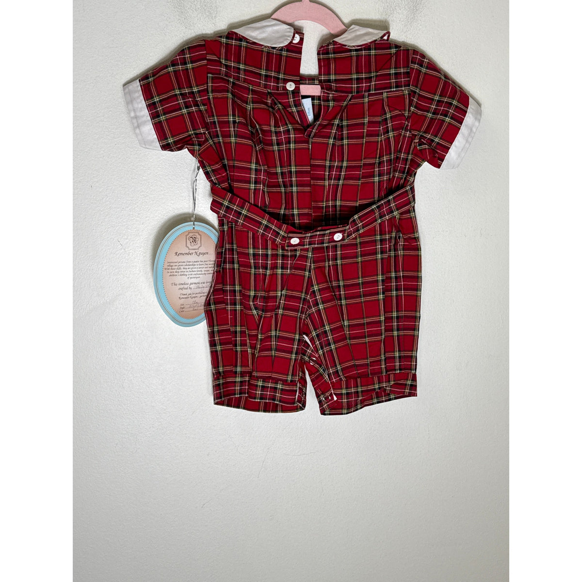 NWT Remeber Nyugen Red Holiday Plaid Baby Outfit sz 18M