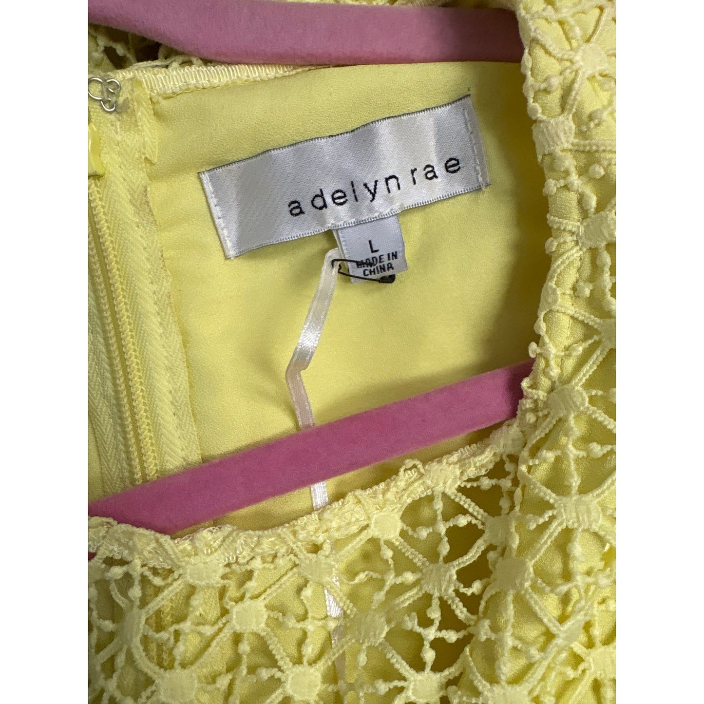 Adelyn Rae Yellow Short Sleeve Lace A-Line Midi Dress Sz L