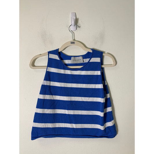 Hausen Blue White Striped Fitted Sleeveless Top Sz S