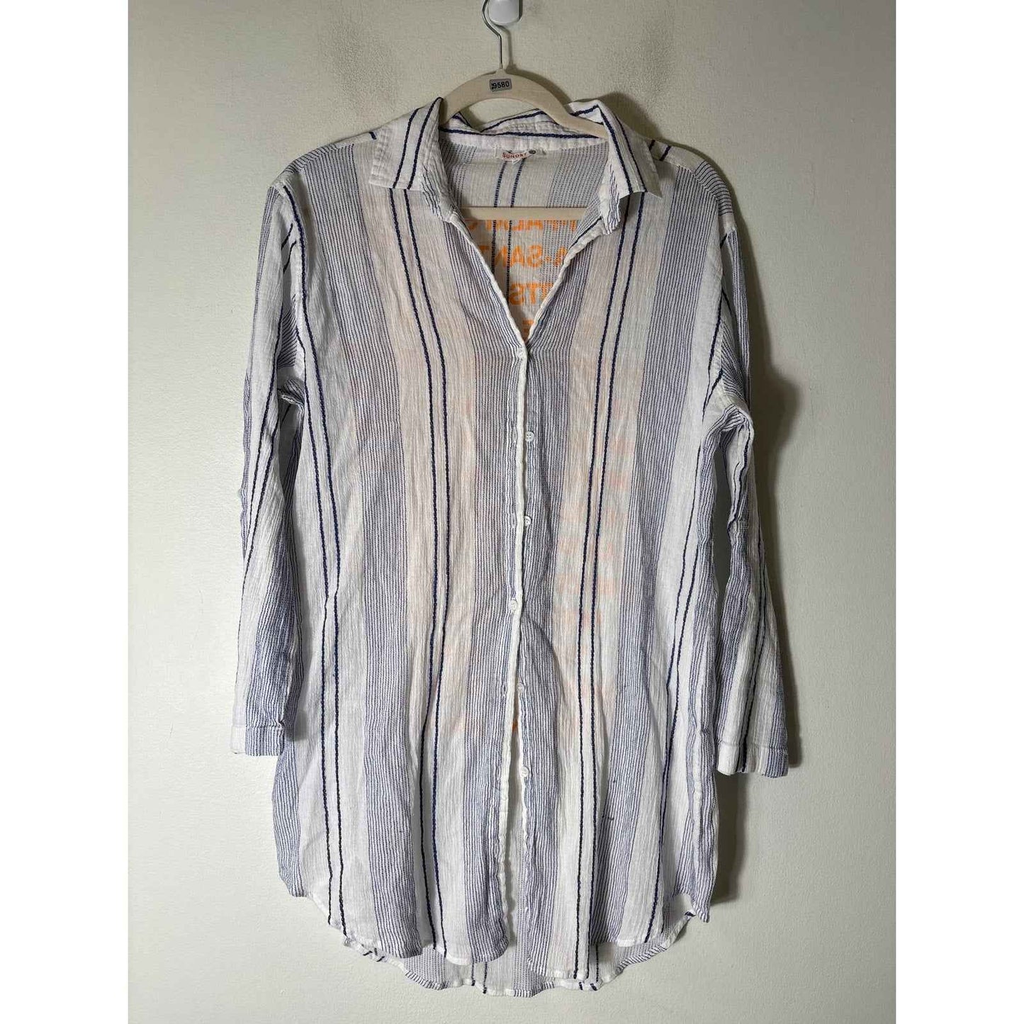Sundry White and Blue Long Sleeve Cotton Beach Cover Up Sz 1