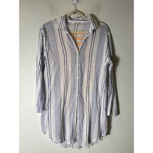 Sundry White and Blue Long Sleeve Cotton Beach Cover Up Sz 1
