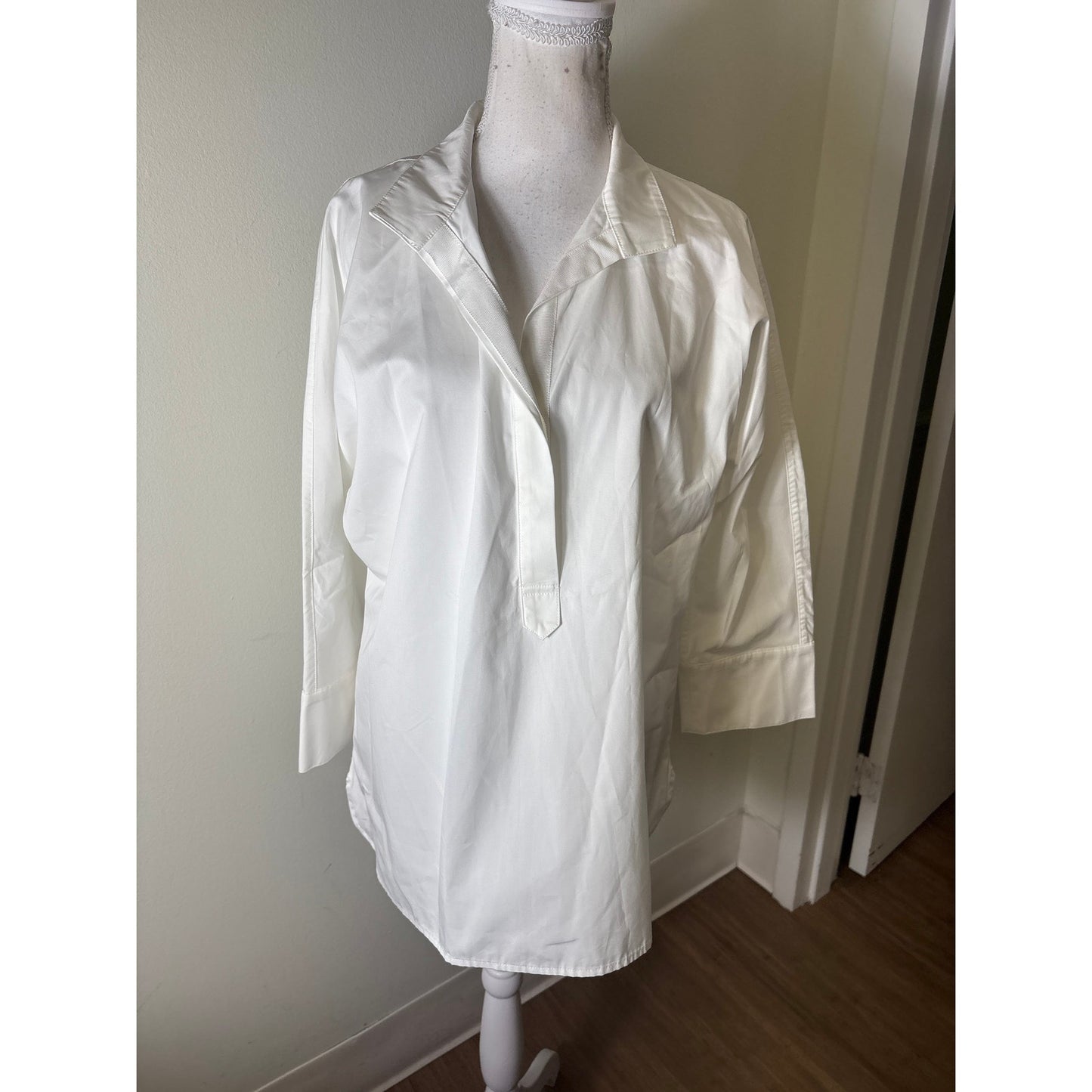 NWT Ann Mashburn White Poplin Fanny Shirt Top Sz L