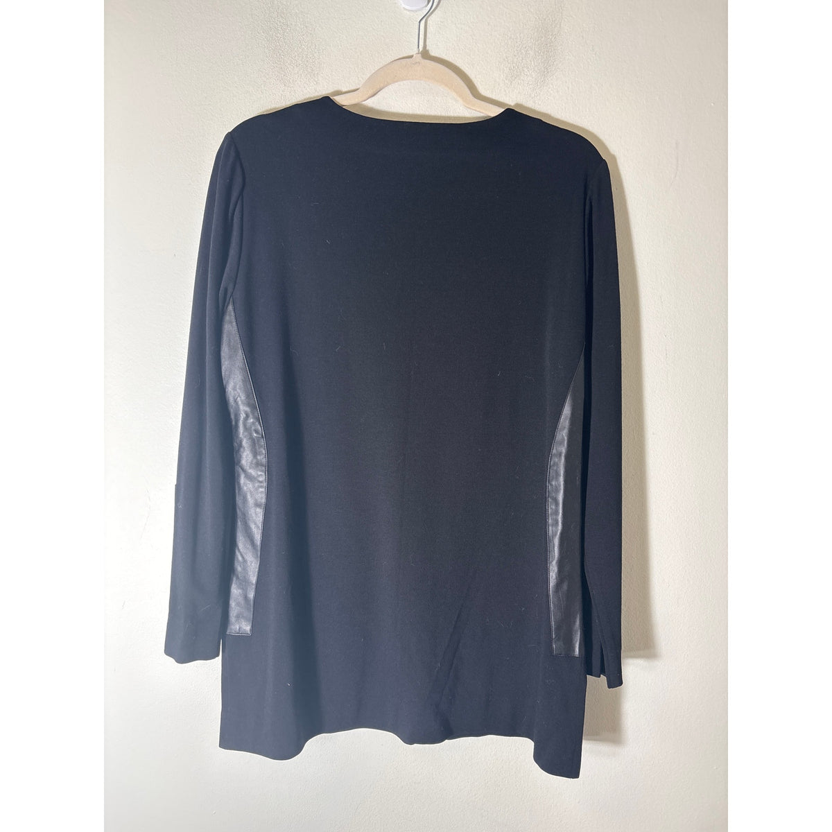Saks 5th Ave Black Faux Leather Patched Long Sleeve Shirt Sz 12