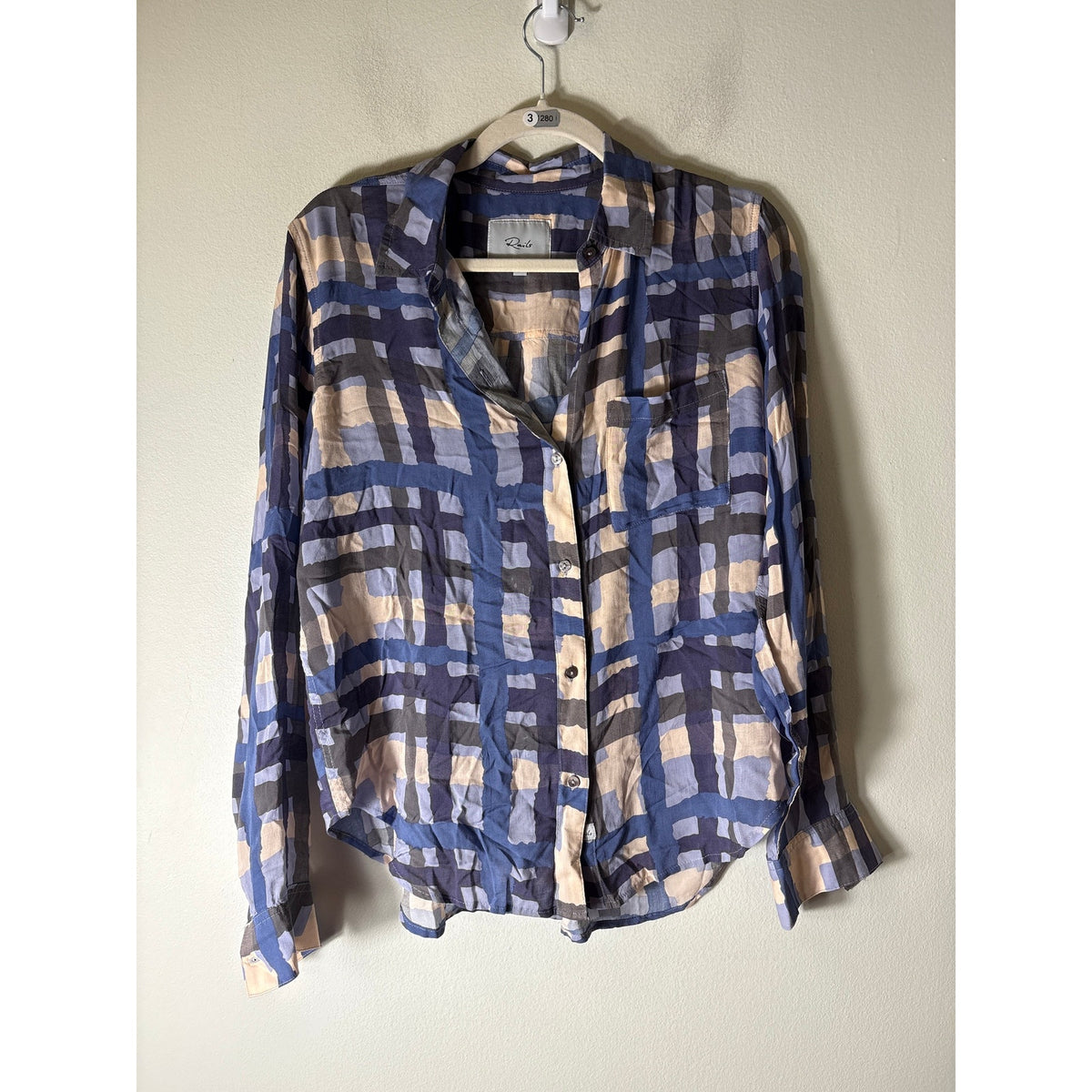 Rails Blue and Pink Button Up Blouse Sz S