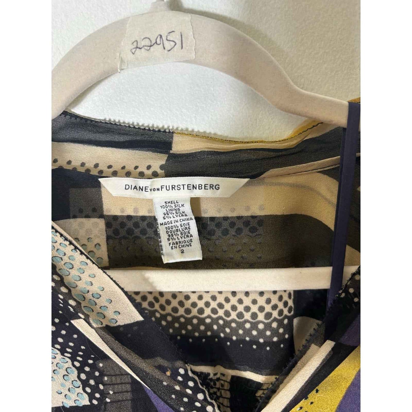 Diane Von Furstenberg Multicolored 3/4 Sleeve Silk Top Sz 2