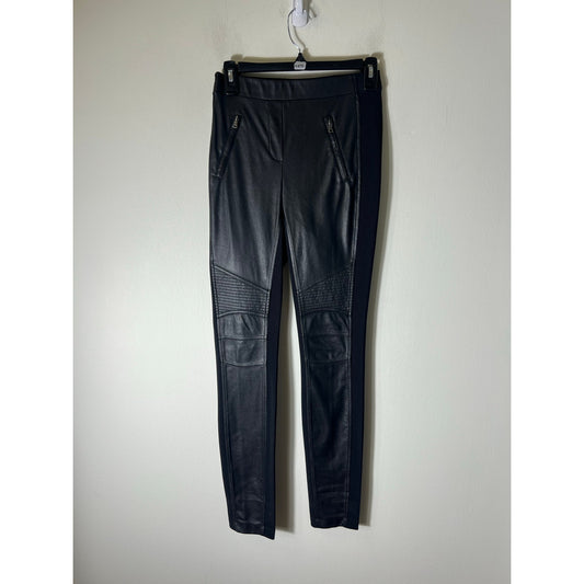 BCBG Maxazria Black Mixed Media Faux Leather Pull On Ankle Pants Sz XS