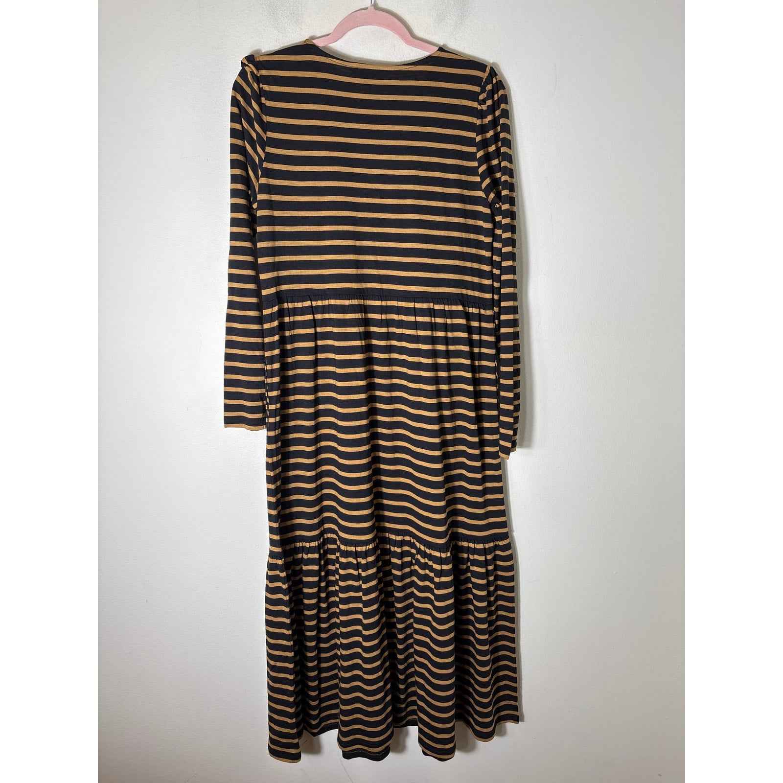 NWT Boden Black Gold Stripe Long Sleeve Tencel Maxi Dress Sz 8
