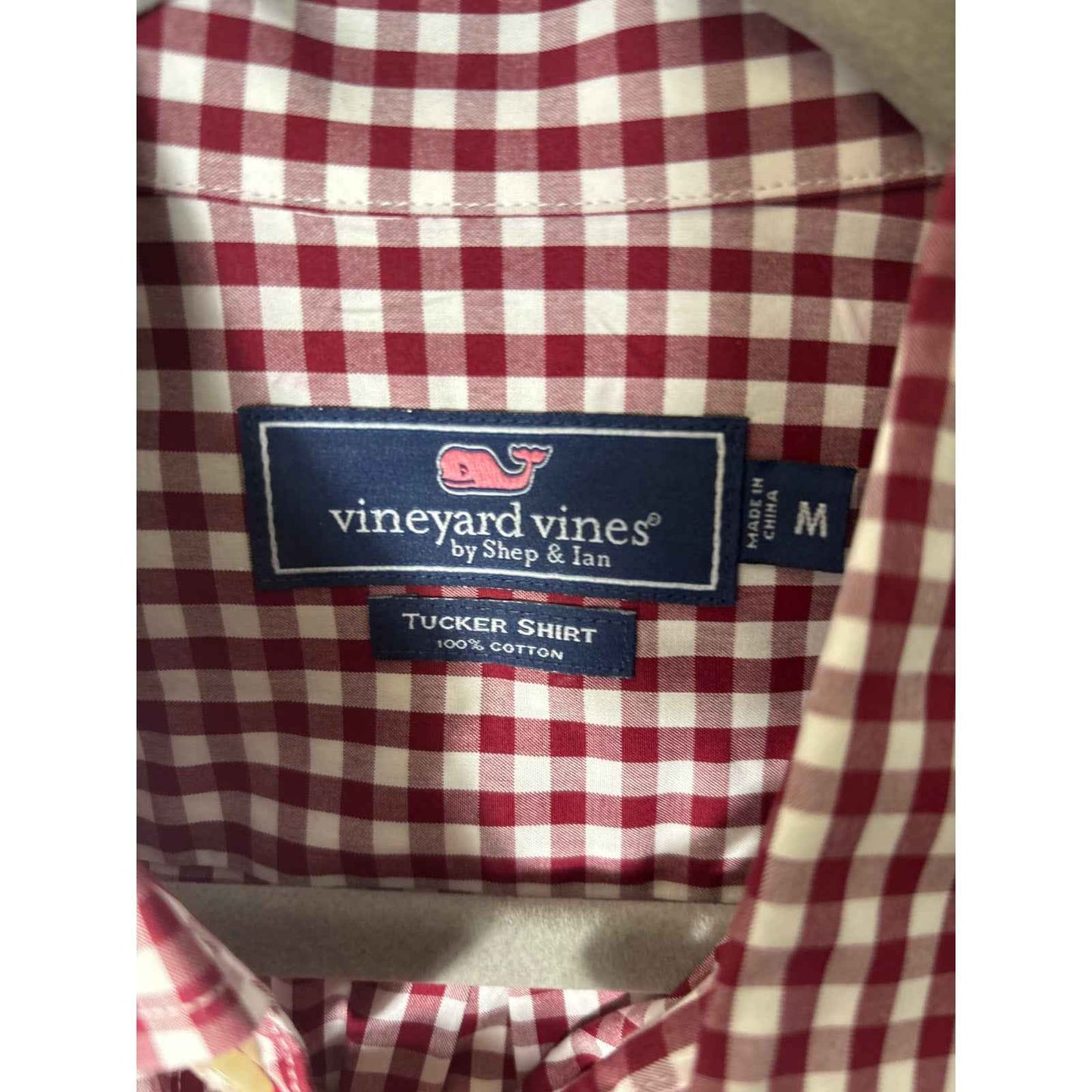 Men's Vineyard Vines Brick Red and White Check Tucker Shirt Sz M