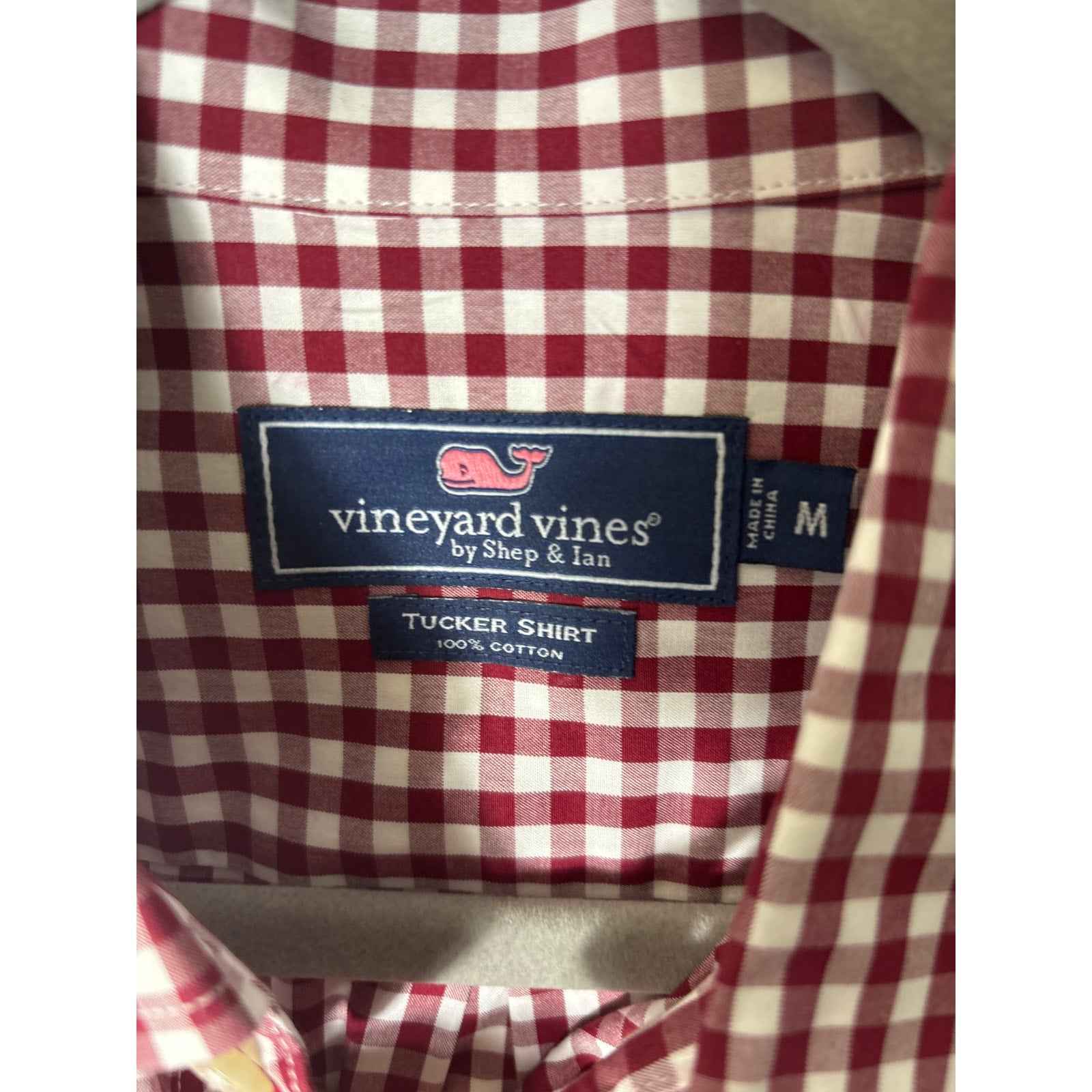 Men's Vineyard Vines Brick Red and White Check Tucker Shirt Sz M